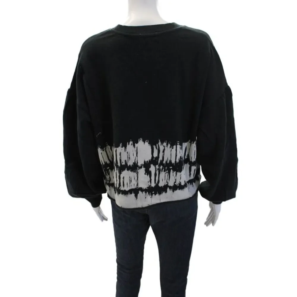 Z Supply Womens Cotton Printed Crew Neck Pullover Sweatshirt Black Size Medium